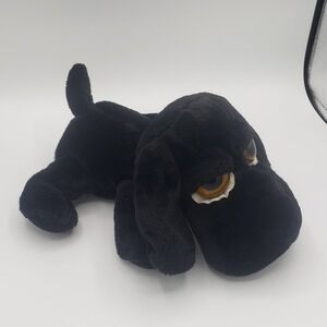 Russ Berrie Plush Puppy Dog Gunther Stuffed Lying Toy 9" Big Brown Eyes Black